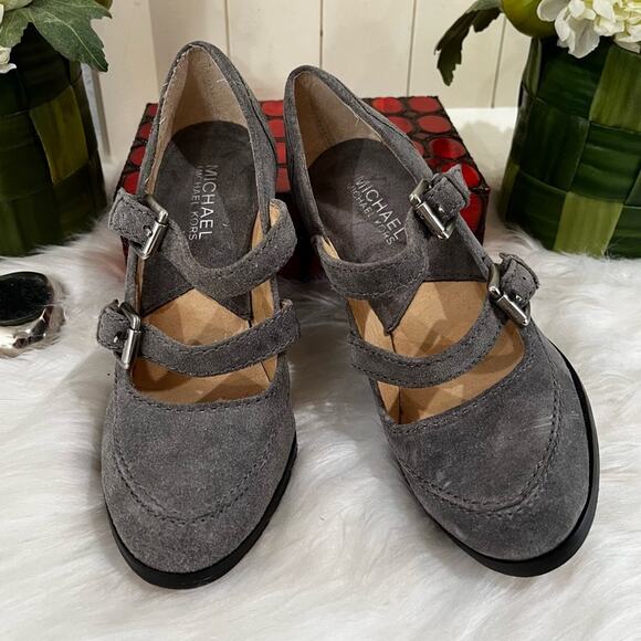 Michael Kors Suede Leather Double Strap Platform High Heel Mary Jane’s Gray 5.5 - Picture 4 of 16